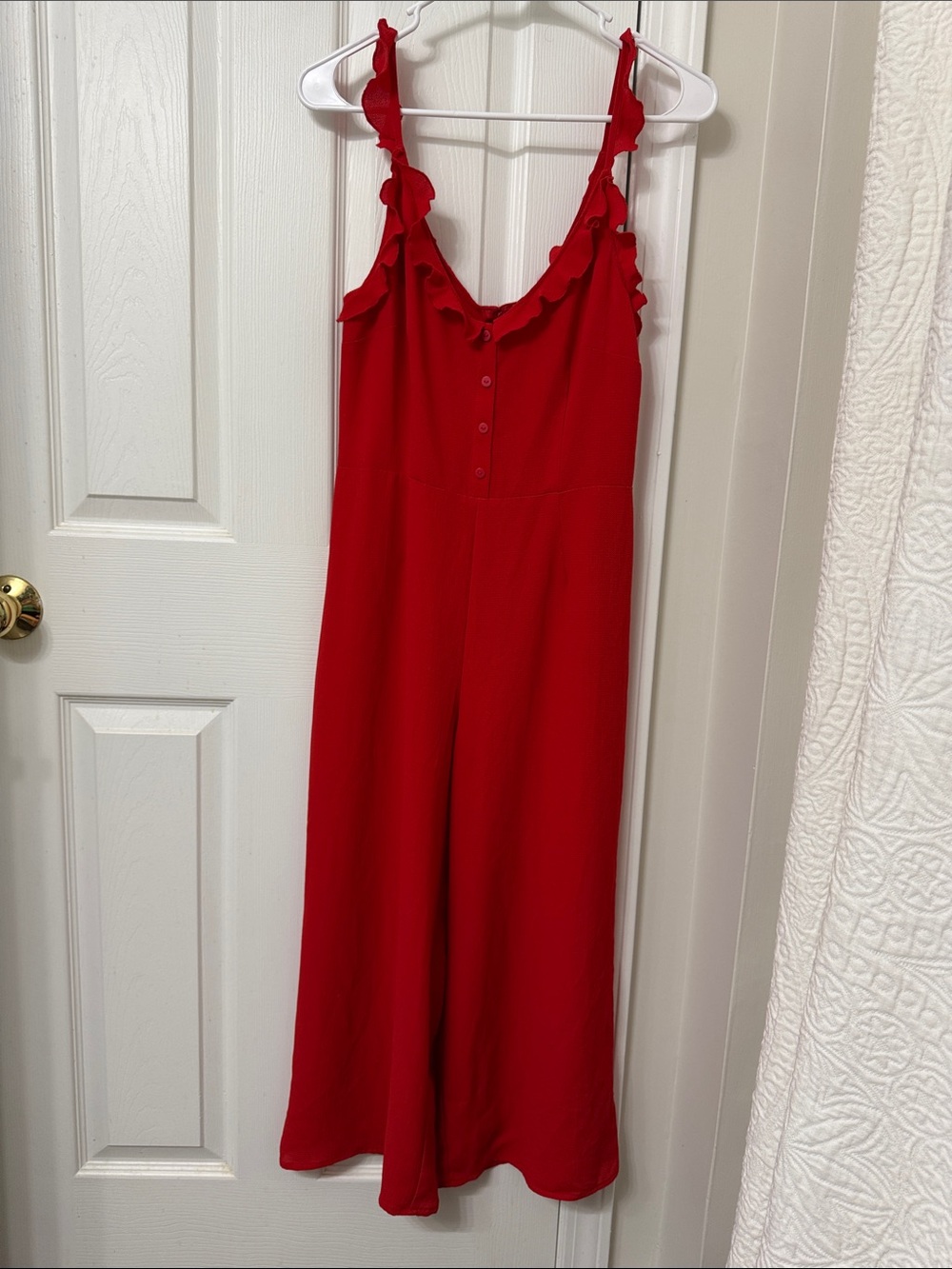 Divided Red Ruffle Strap Jumpsuit